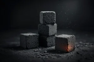 Coconut charcoal cube minimal residue with uniform cubes producing clean burn and low ash