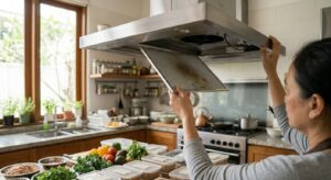 cara membersihkan filter cooker hood