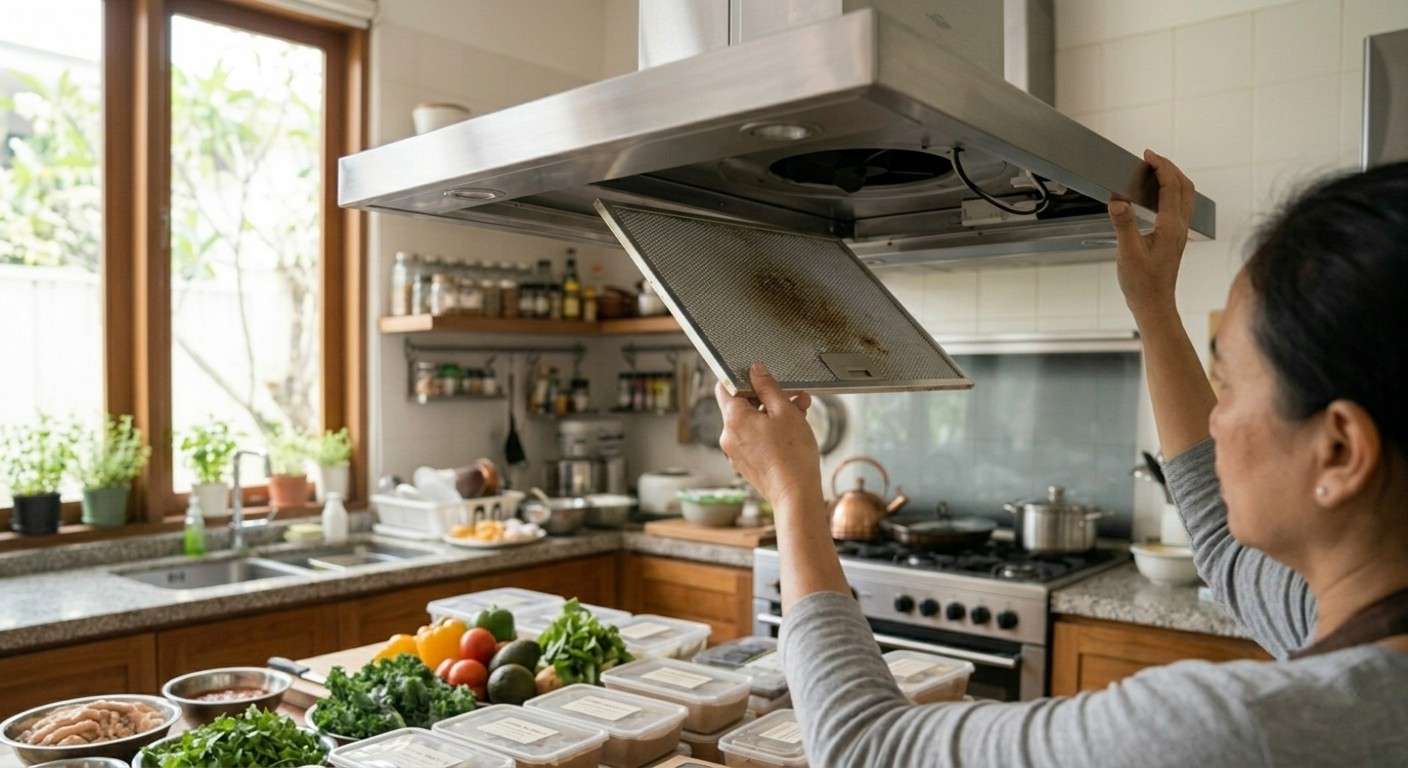 cara membersihkan filter cooker hood